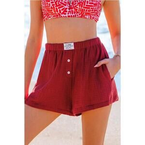 Womens Classic Boxer Red Cover-Up Shorts Cupshe